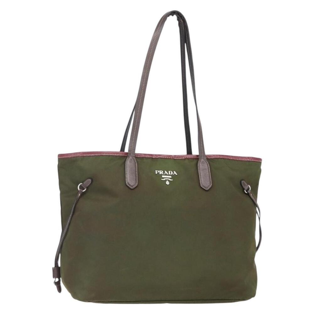 PRADA Tote Bag Nylon Khaki Silver Auth 150572 - Picture 1 of 16
